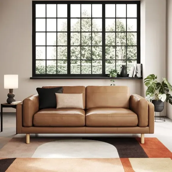 3-Seater Sofa with Chaise - Tan, Leather