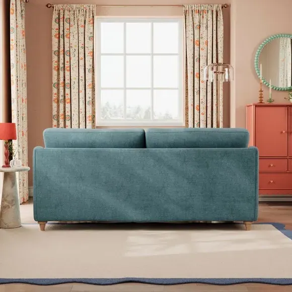 3-Seater Sofa with Curved Arms - Aqua, Chenille