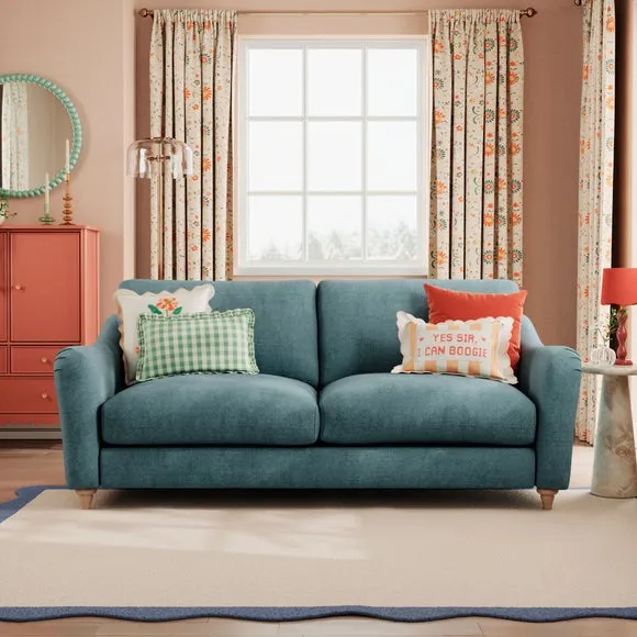 3-Seater Sofa with Curved Arms - Aqua, Chenille image