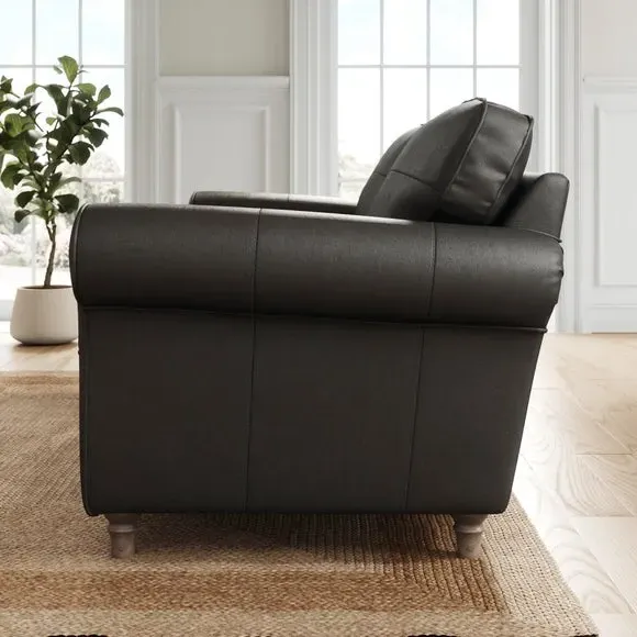 3-Seater Sofa with Curved Arms - Black, Leather