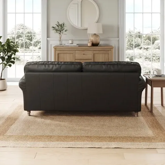 3-Seater Sofa with Curved Arms - Black, Leather