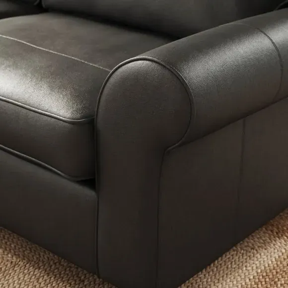 3-Seater Sofa with Curved Arms - Black, Leather