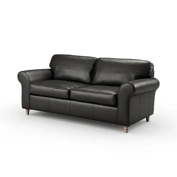 3-Seater Sofa with Curved Arms - Black, Leather