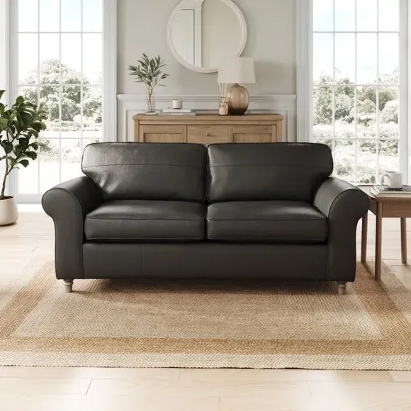 3-Seater Sofa with Curved Arms - Black, Leather image