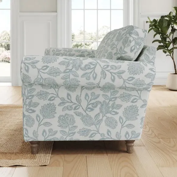3-Seater Sofa with Curved Arms - Blue, Fabric