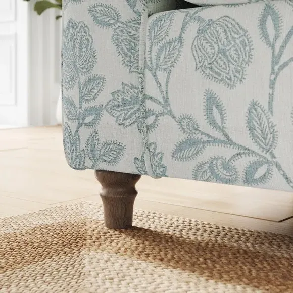 3-Seater Sofa with Curved Arms - Blue, Fabric