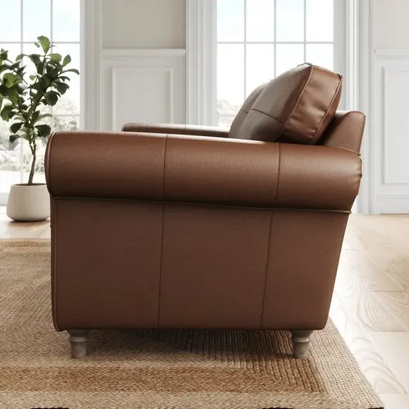 3-Seater Sofa with Curved Arms - Brown, Leather
