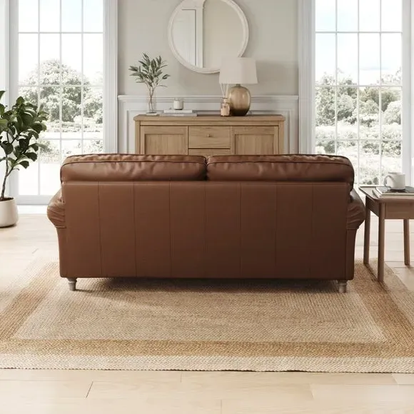 3-Seater Sofa with Curved Arms - Brown, Leather