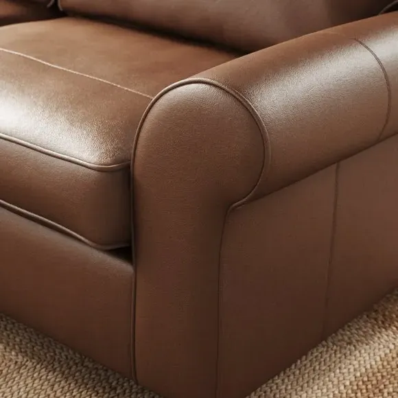 3-Seater Sofa with Curved Arms - Brown, Leather
