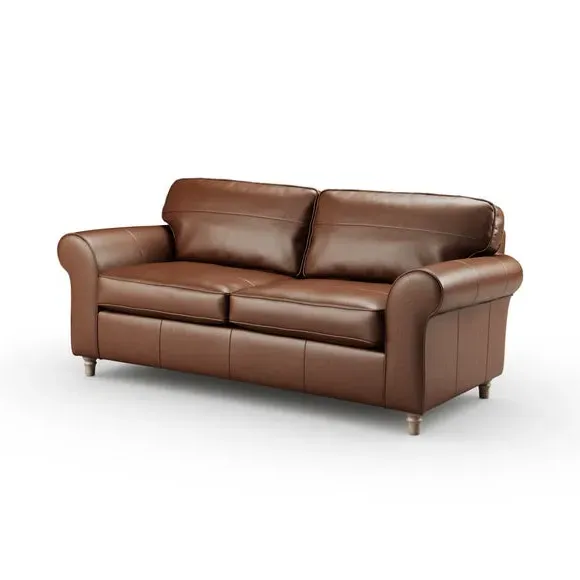 3-Seater Sofa with Curved Arms - Brown, Leather