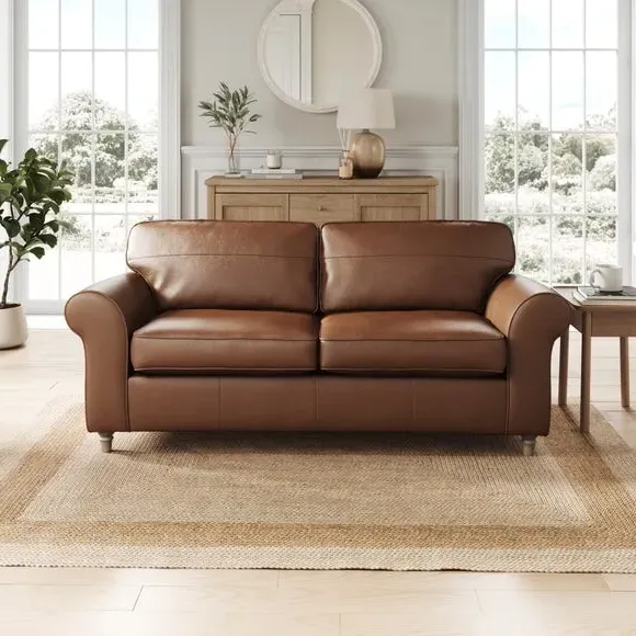 3-Seater Sofa with Curved Arms - Brown, Leather