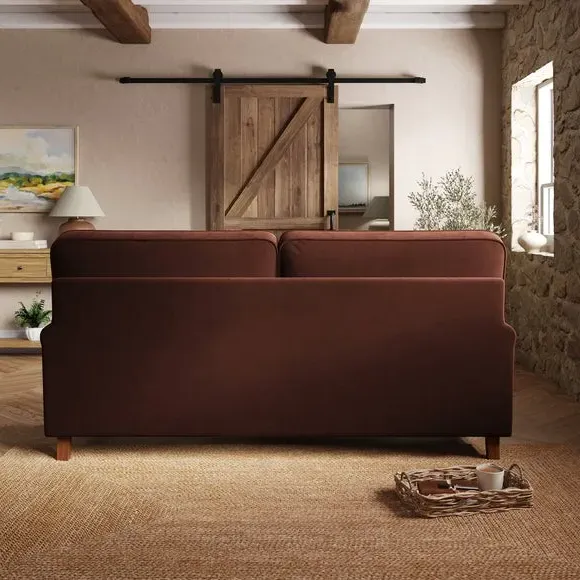 3-Seater Sofa with Curved Arms - Chestnut, Velvet