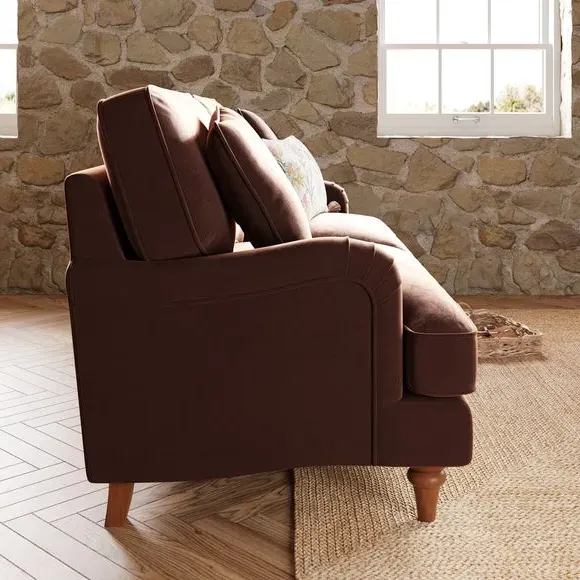 3-Seater Sofa with Curved Arms - Chestnut, Velvet