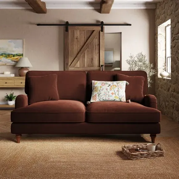 3-Seater Sofa with Curved Arms - Chestnut, Velvet image