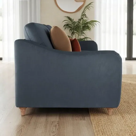 3-Seater Sofa with Curved Arms - Denim, Velvet