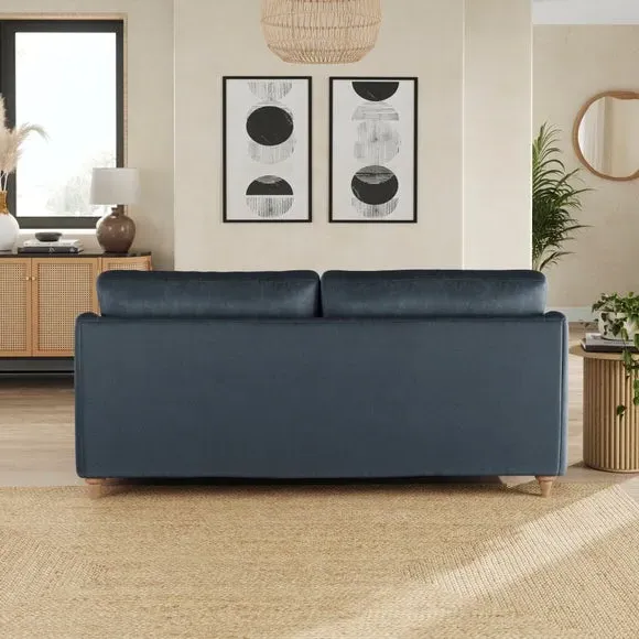 3-Seater Sofa with Curved Arms - Denim, Velvet
