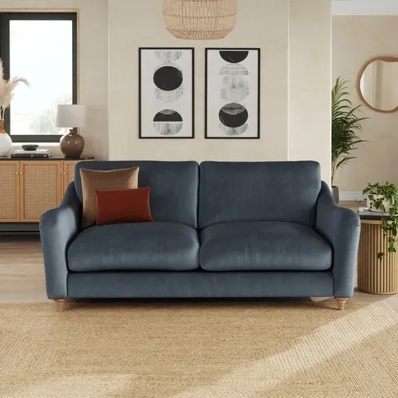 3-Seater Sofa with Curved Arms - Denim, Velvet