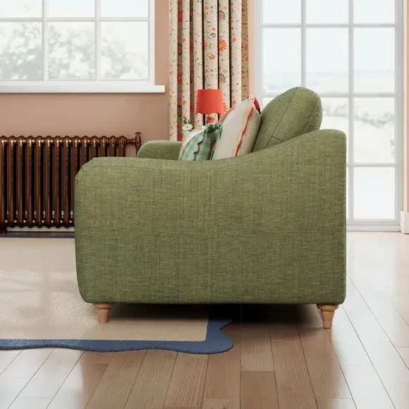 3-Seater Sofa with Curved Arms - Green, Faux Linen