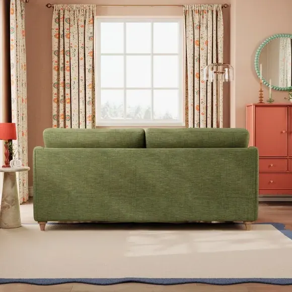 3-Seater Sofa with Curved Arms - Green, Faux Linen