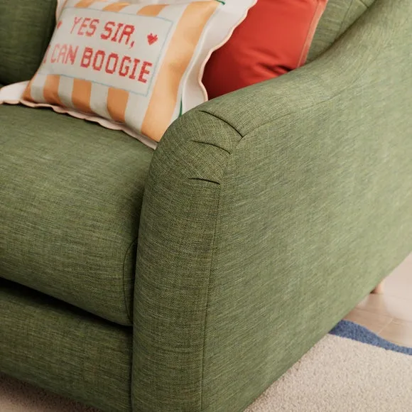 3-Seater Sofa with Curved Arms - Green, Faux Linen