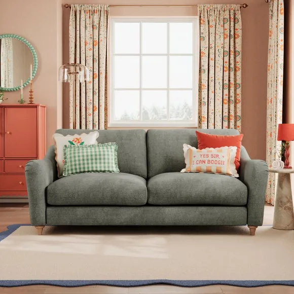 3-Seater Sofa with Curved Arms - Grey, Chenille