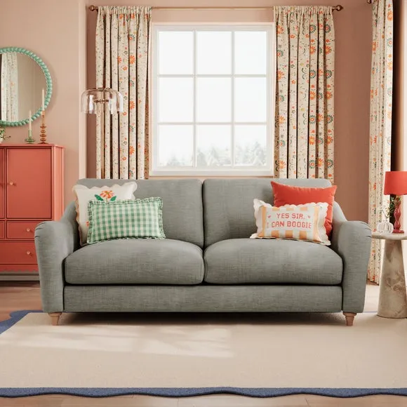 3-Seater Sofa with Curved Arms - Grey, Faux Linen