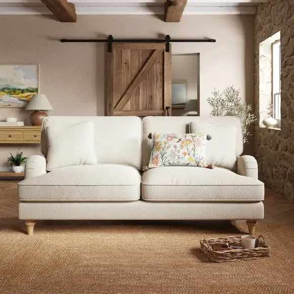 3-Seater Sofa with Curved Arms - Ivory, Boucle image