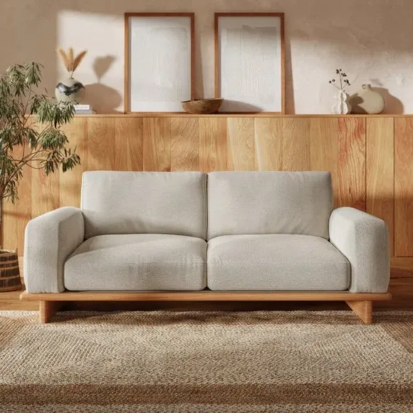 3-Seater Sofa with Curved Arms - Natural, Boucle