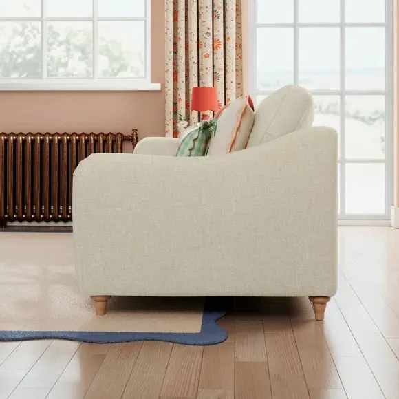 3-Seater Sofa with Curved Arms - Natural, Faux Linen