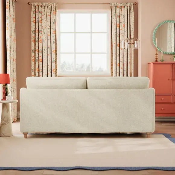 3-Seater Sofa with Curved Arms - Natural, Faux Linen