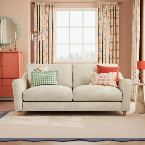 3-Seater Sofa with Curved Arms - Natural, Faux Linen