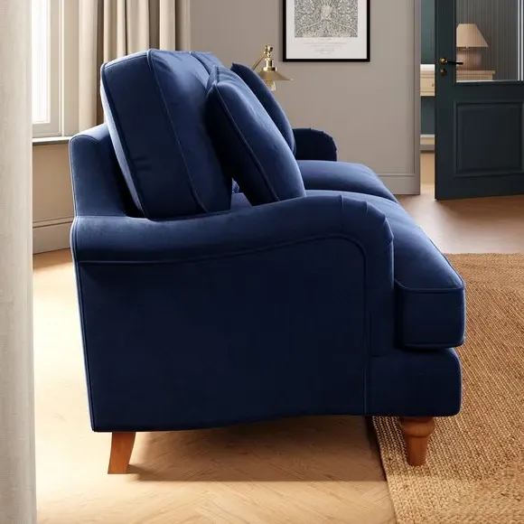 3-Seater Sofa with Curved Arms - Navy, Velvet