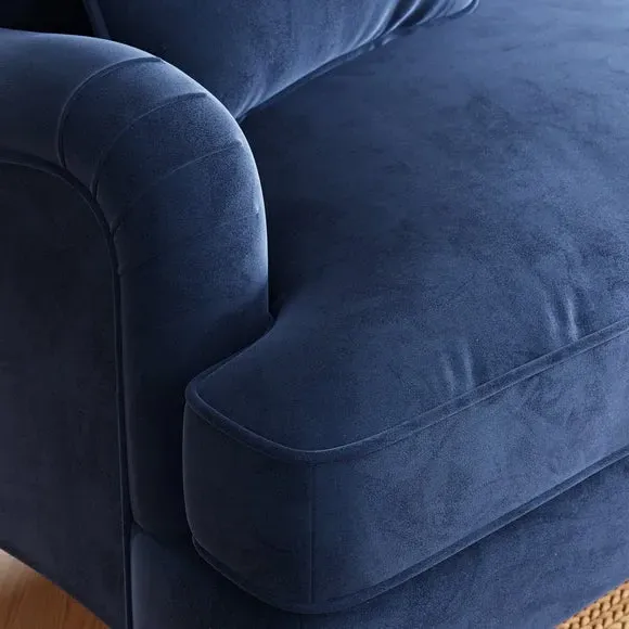 3-Seater Sofa with Curved Arms - Navy, Velvet