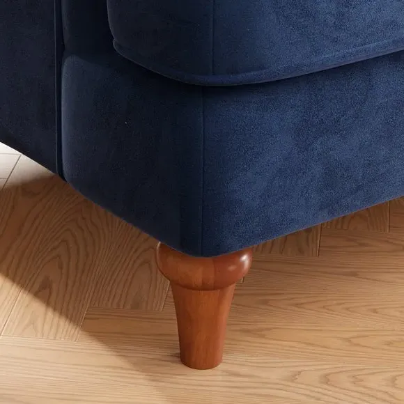 3-Seater Sofa with Curved Arms - Navy, Velvet