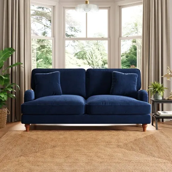 3-Seater Sofa with Curved Arms - Navy, Velvet image