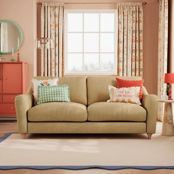 3-Seater Sofa with Curved Arms - Ochre, Faux Linen