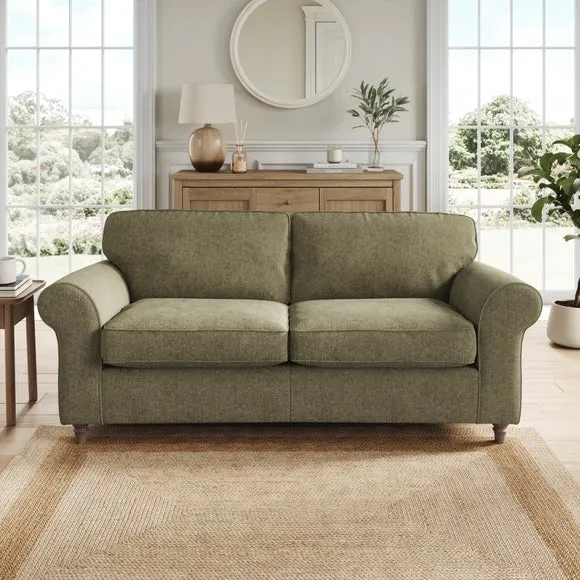 3-Seater Sofa with Curved Arms - Olive, Chenille
