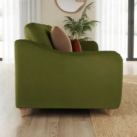 3-Seater Sofa with Curved Arms - Olive, Velvet