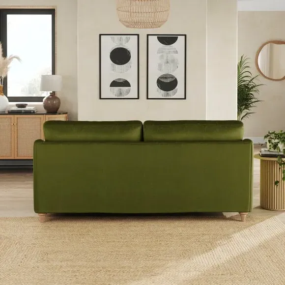 3-Seater Sofa with Curved Arms - Olive, Velvet
