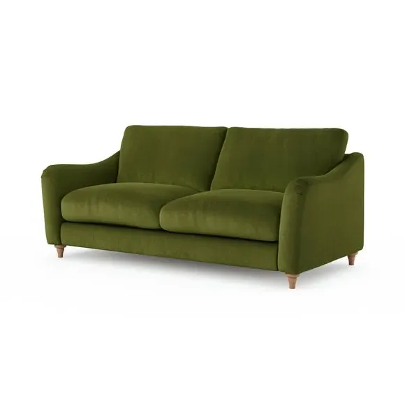 3-Seater Sofa with Curved Arms - Olive, Velvet