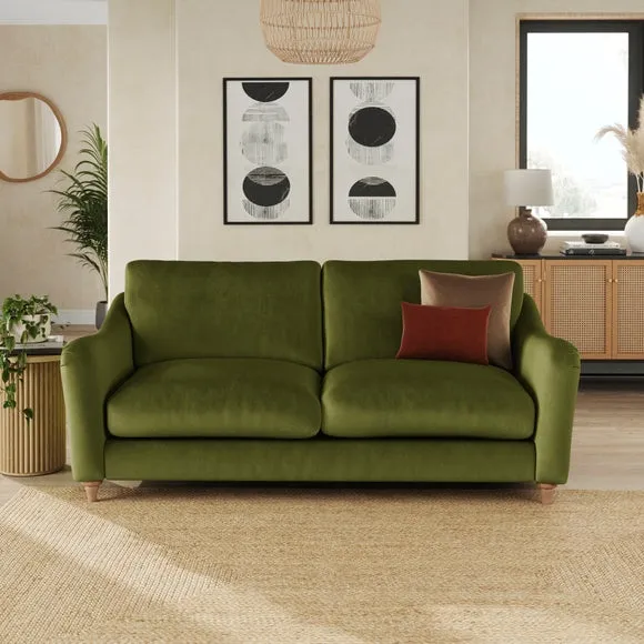 3-Seater Sofa with Curved Arms - Olive, Velvet