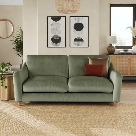 3-Seater Sofa with Curved Arms - Sage, Velvet