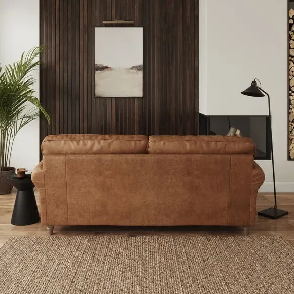 3-Seater Sofa with Curved Arms - Tan, Faux Leather