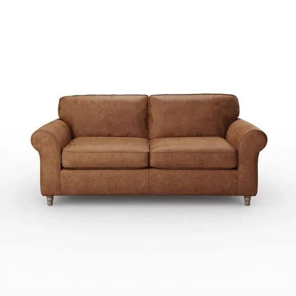3-Seater Sofa with Curved Arms - Tan, Faux Leather