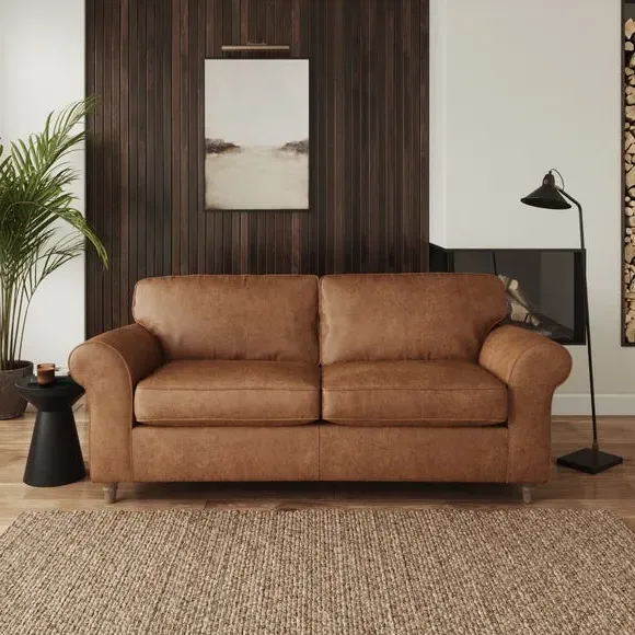 3-Seater Sofa with Curved Arms - Tan, Faux Leather image
