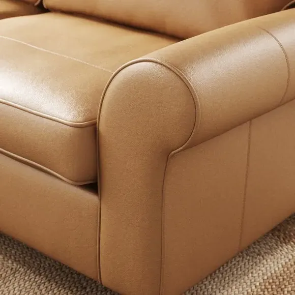 3-Seater Sofa with Curved Arms - Tan, Leather