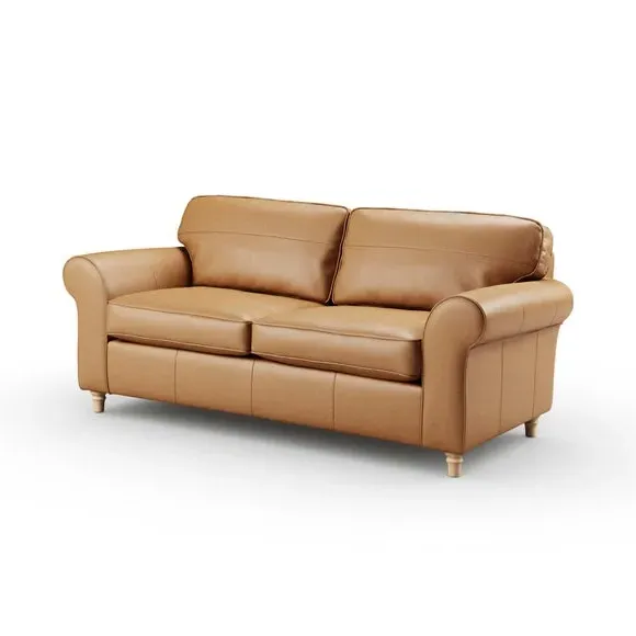 3-Seater Sofa with Curved Arms - Tan, Leather