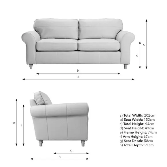 3-Seater Sofa with Curved Arms - Tan, Leather