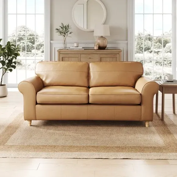3-Seater Sofa with Curved Arms - Tan, Leather
