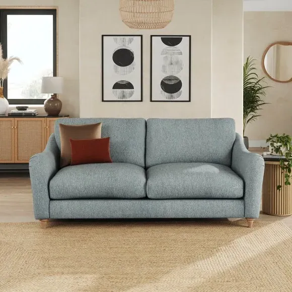 3-Seater Sofa with Curved Arms - Teal, Fabric
